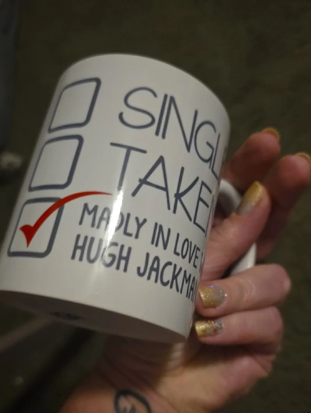 Source Unknown White Novelty Mug with Navy Text and Red Heart